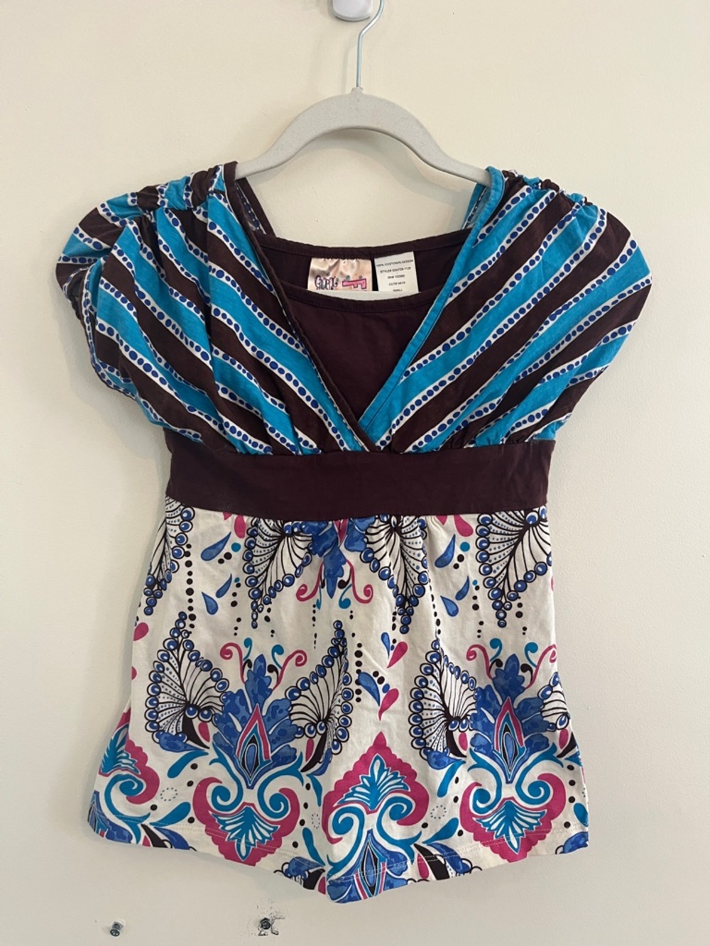 Vintage Fresh Brewed Babydoll Top Cotton Empire Blue‎ Pink S Girls Y2K funky